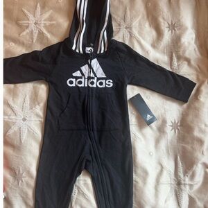 adidas Black Hooded Logo One-Piece for Kids